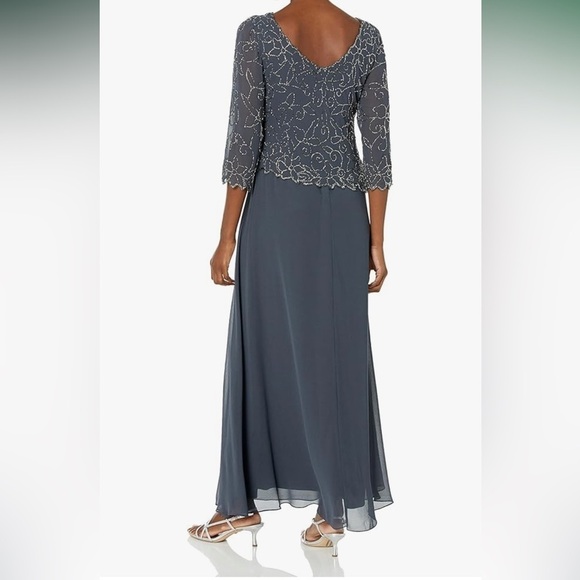 NWT J Kara Women's V-Neck with 3/4 Sleeve Long Dress  grey size 18 - Picture 2 of 5